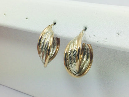 10k White and Yellow Gold Round Circular Hoop Earrings