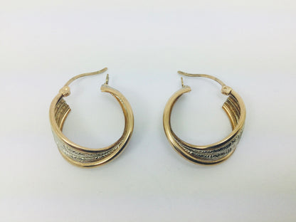 10k White and Yellow Gold Round Circular Hoop Earrings