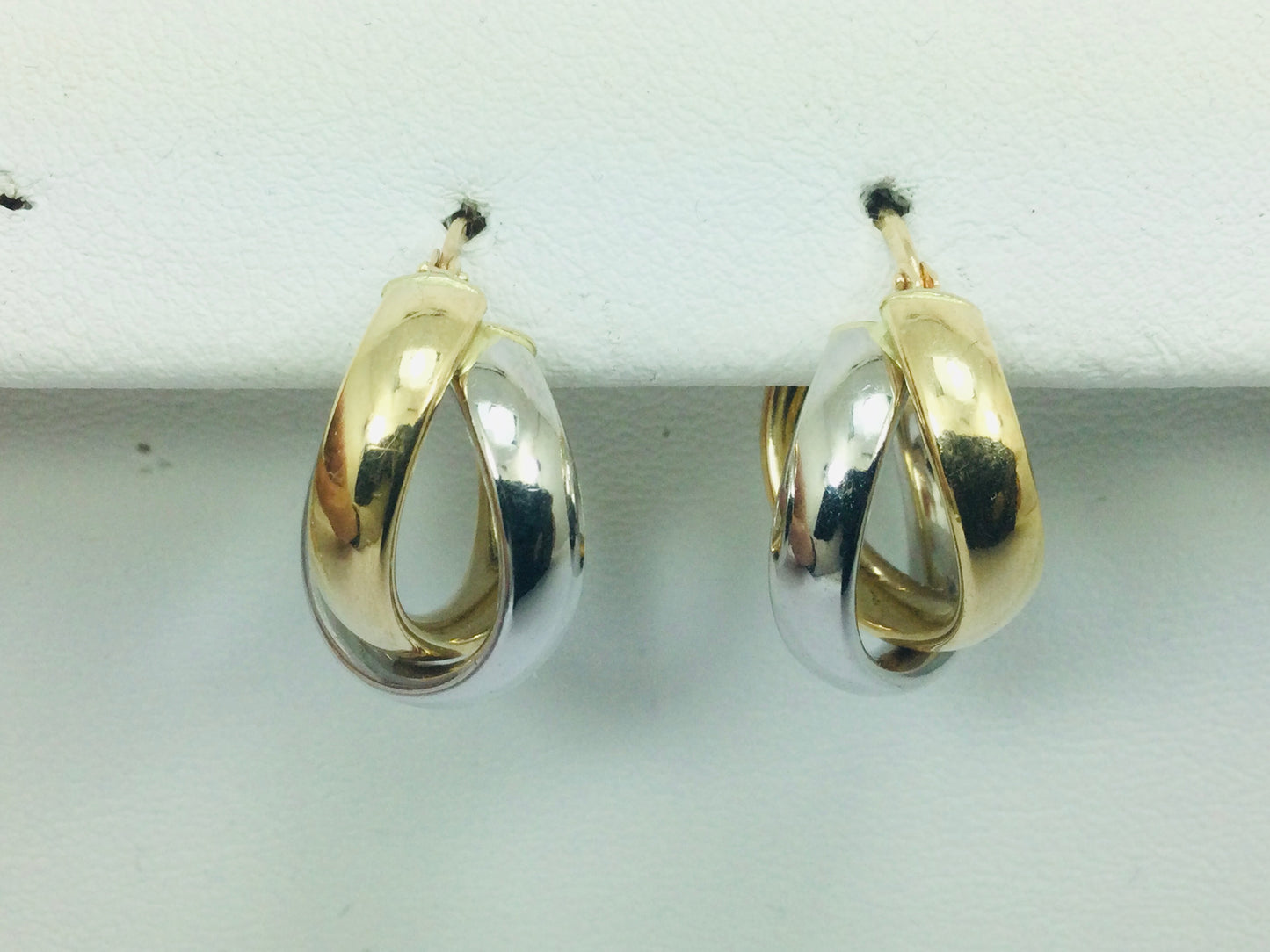 14k White and Yellow Gold Round Circular Hoop Earrings