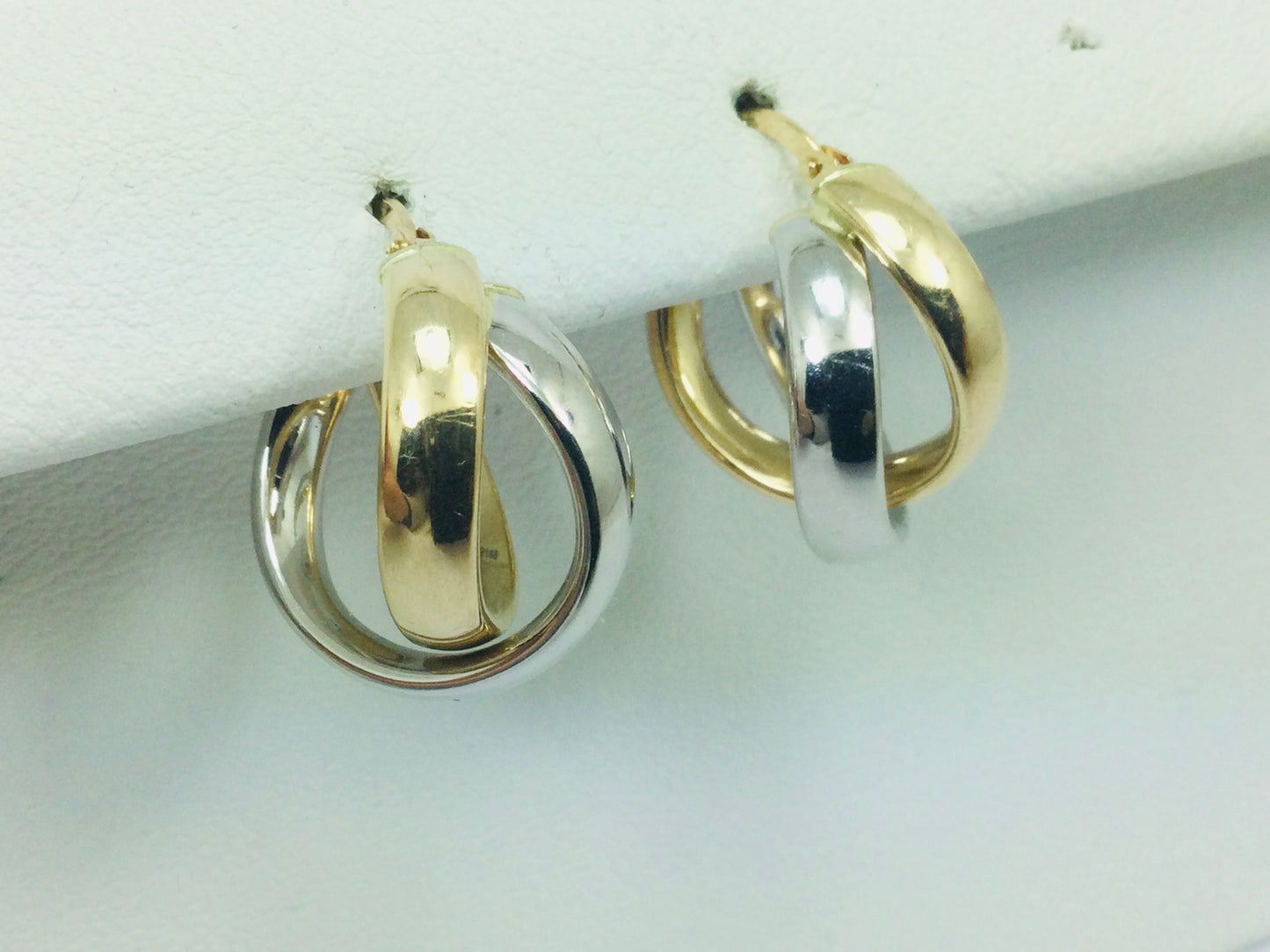 14k White and Yellow Gold Round Circular Hoop Earrings