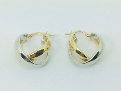 14k White and Yellow Gold Round Circular Hoop Earrings