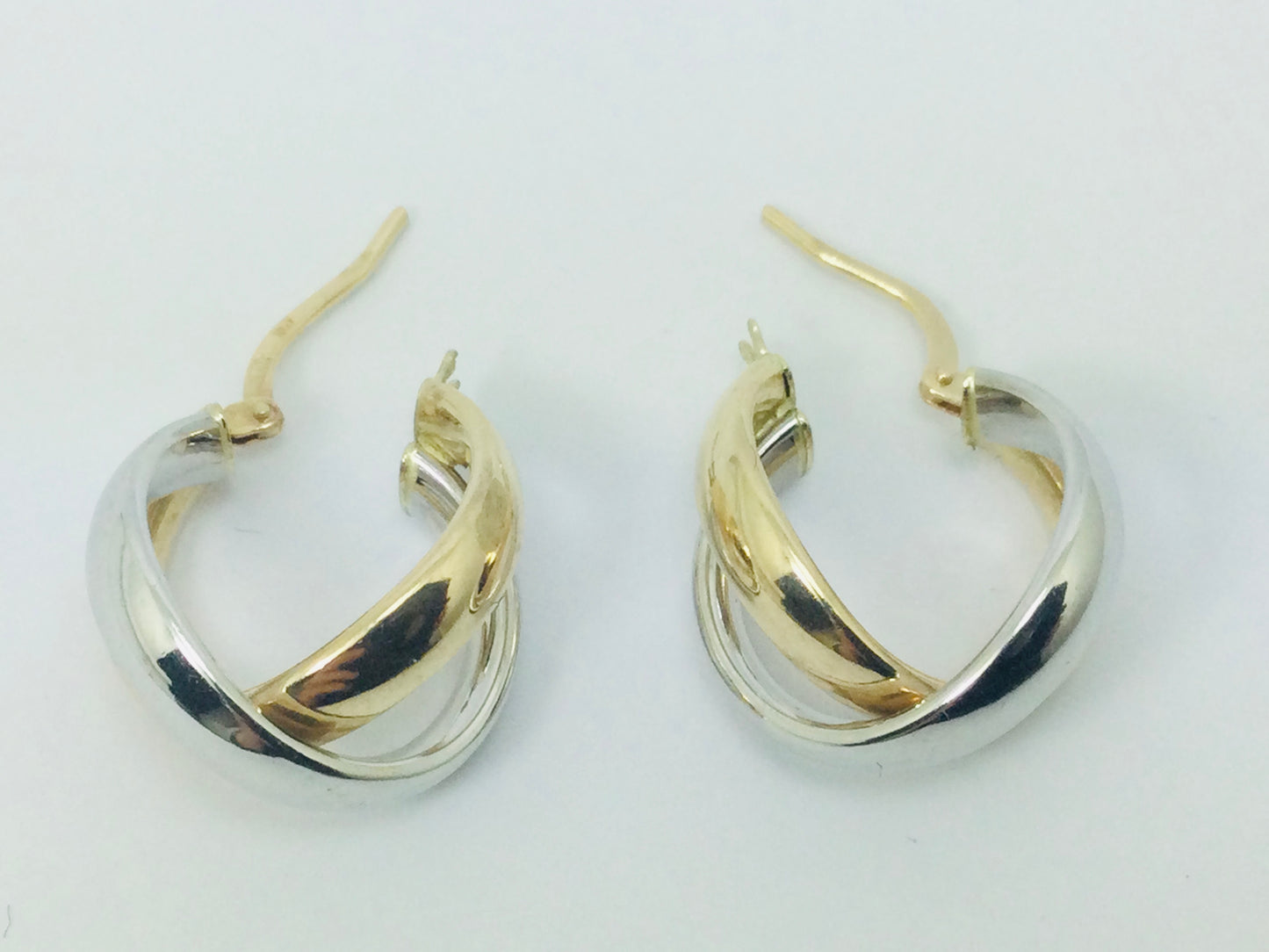 14k White and Yellow Gold Round Circular Hoop Earrings