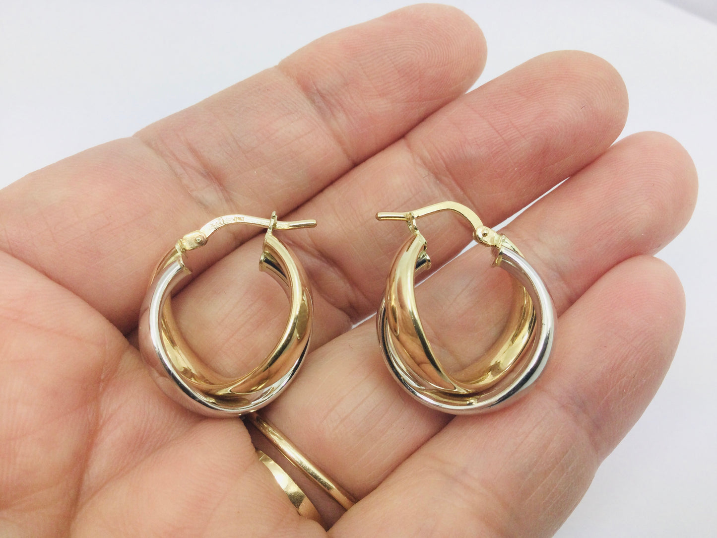 14k White and Yellow Gold Round Circular Hoop Earrings