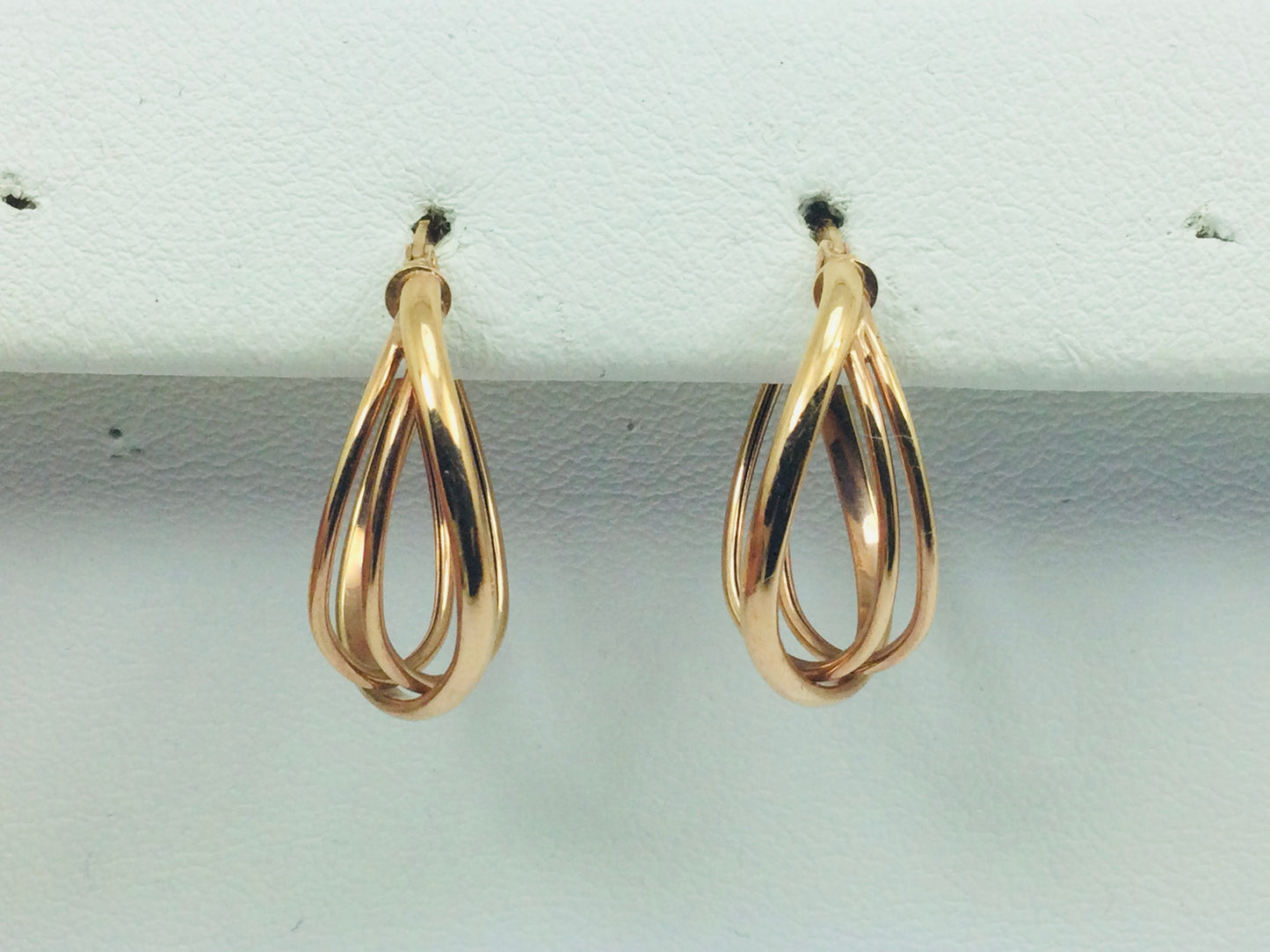 14k Rose Gold Three Strand Oval Hoop Earrings