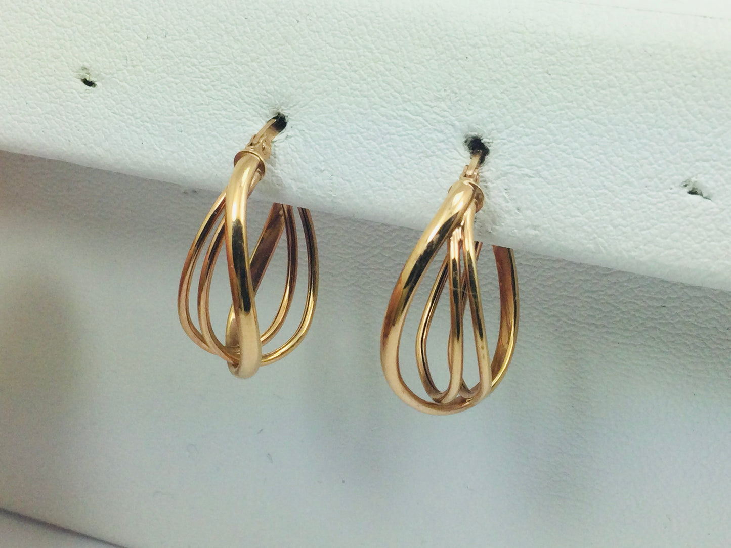 14k Rose Gold Three Strand Oval Hoop Earrings