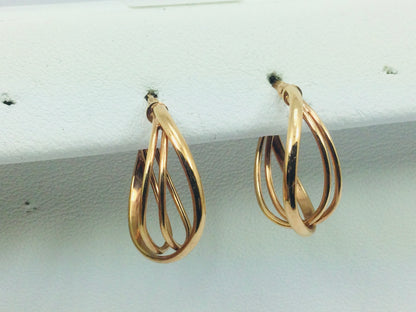 14k Rose Gold Three Strand Oval Hoop Earrings