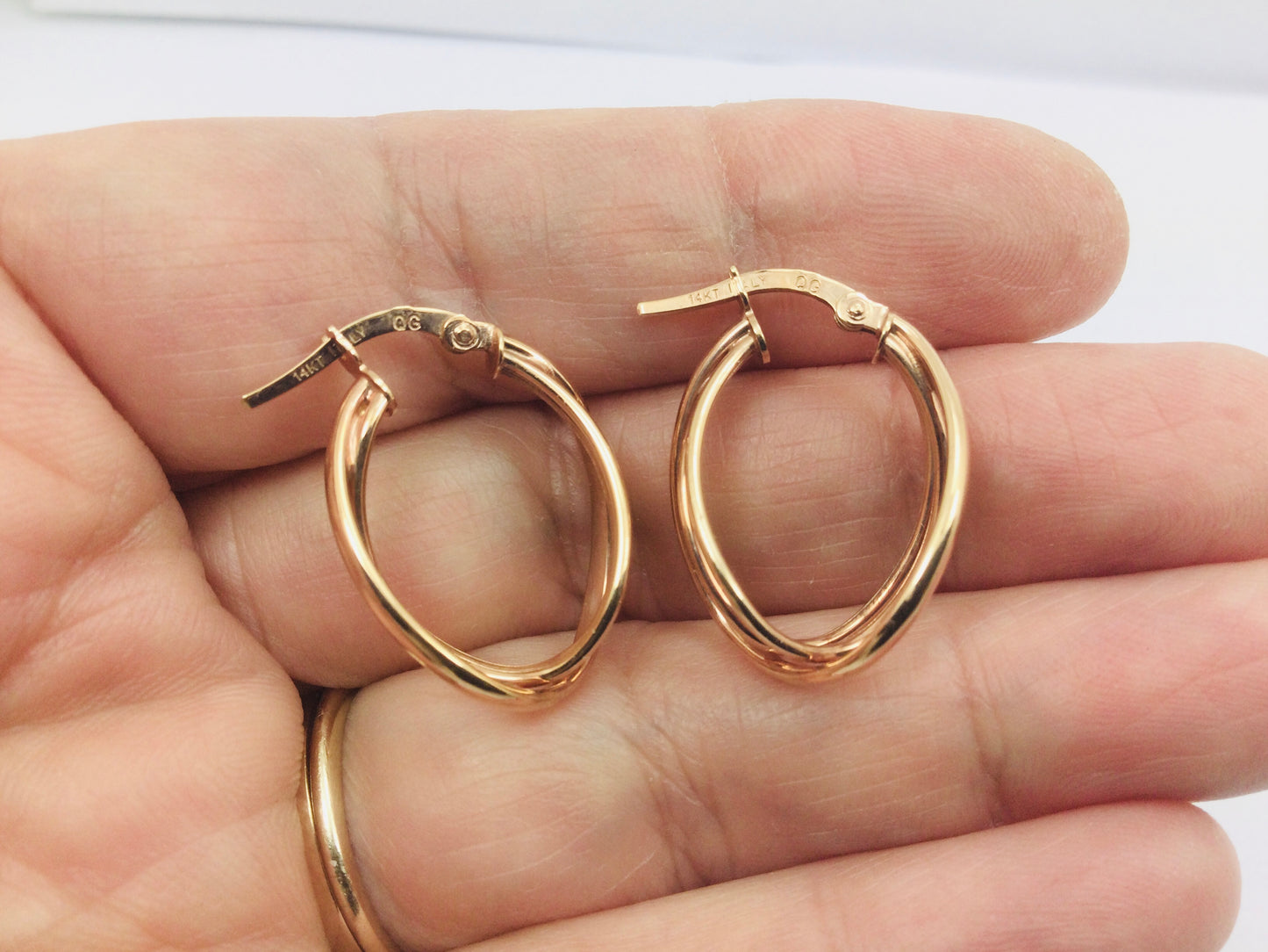 14k Rose Gold Three Strand Oval Hoop Earrings