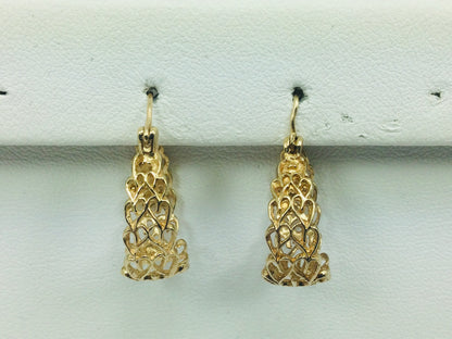 10k Yellow Gold Filigree Style Oval Hoop Earrings