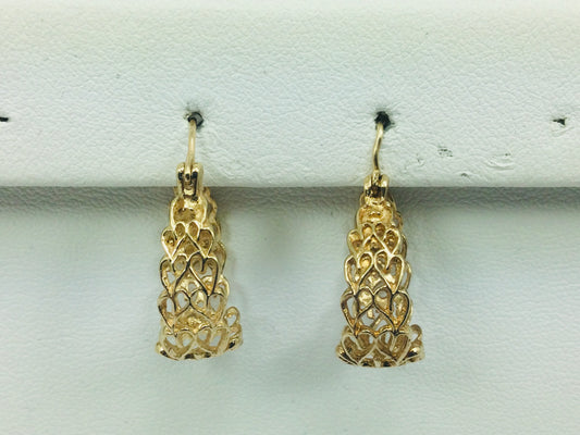 10k Yellow Gold Filigree Style Oval Hoop Earrings