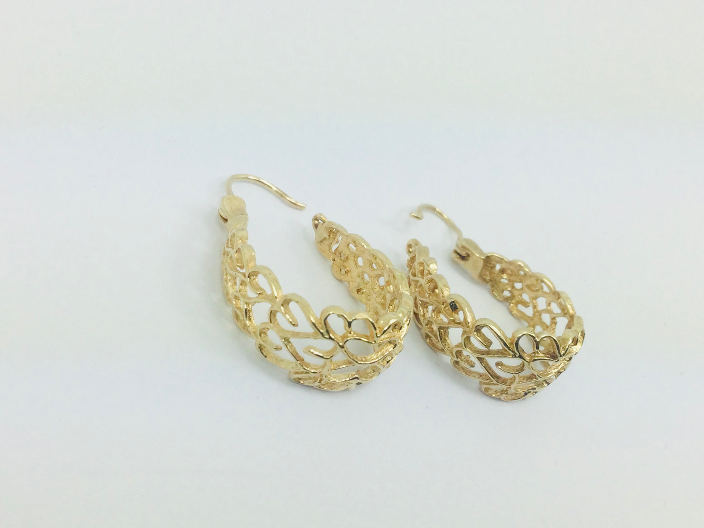 10k Yellow Gold Filigree Style Oval Hoop Earrings