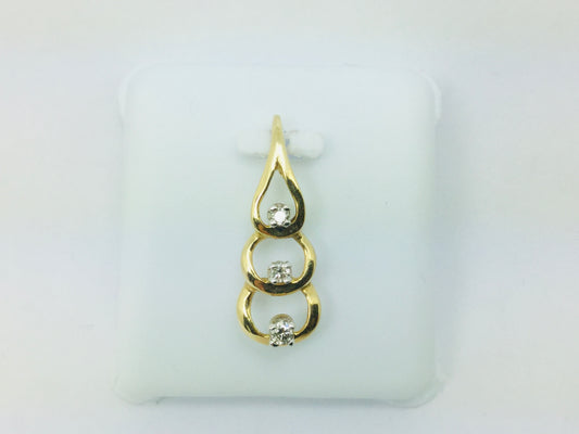 14k Yellow Gold Round Cut 9pt Diamond Trilogy Teardrop Pendent