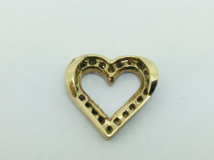 10k Yellow Gold Round Cut 11pt Diamond Heart Pendent