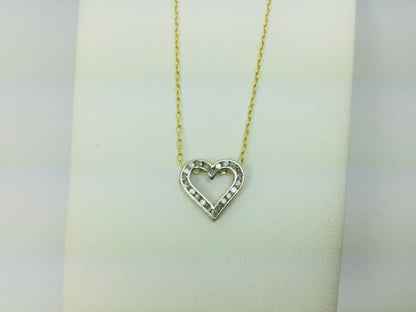 10k Yellow Gold Round Cut 11pt Diamond Heart Pendent