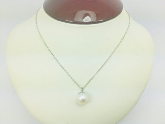 10k White Gold Genuine Pearl June Birthstone Necklace