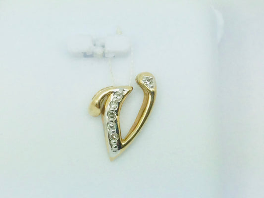 10k Yellow Gold Round Cut 6pt Diamond Initial 'V' Pendent