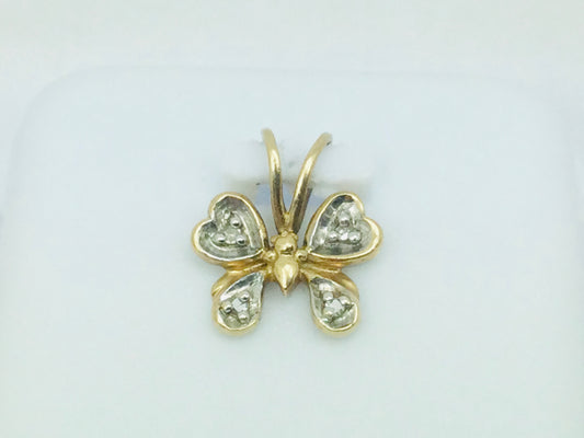 10k Yellow Gold Round Cut 4pt Diamond Butterfly Pendent