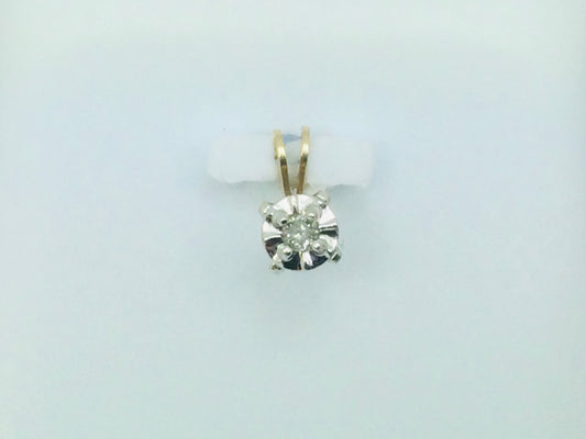 10k Yellow Gold Round Cut 3pt Diamond Illusion Set Pendent