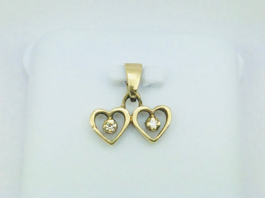 10k Yellow Gold Round Cut 4pt Diamond Double Heart Pendent