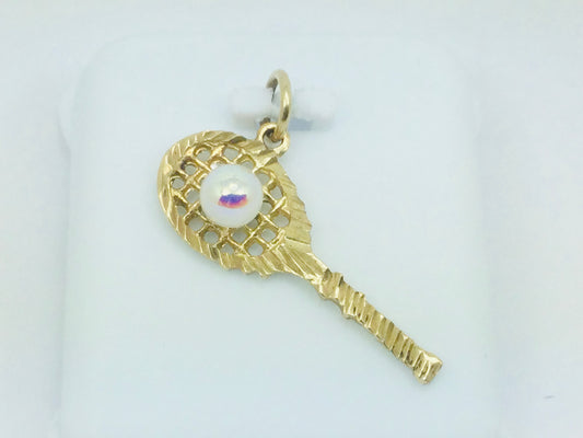 10k Yellow Gold Pearl Badminton/Tennis Racket Pendent