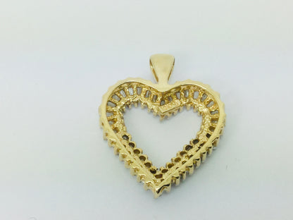 10k Yellow Gold Baguette and Round Cut 70pt Diamond Heart Pendent