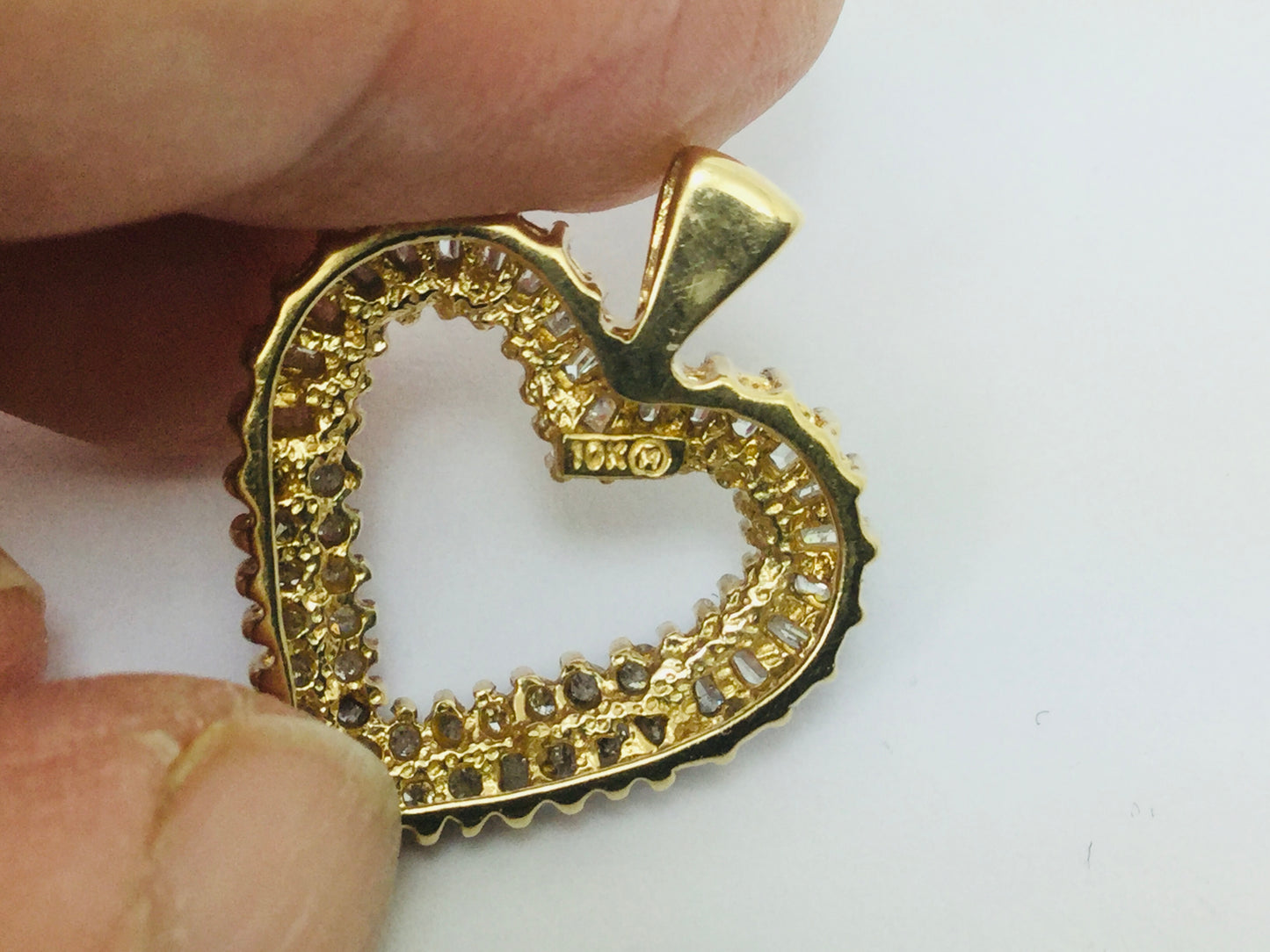 10k Yellow Gold Baguette and Round Cut 70pt Diamond Heart Pendent