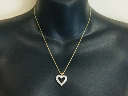 10k Yellow Gold Baguette and Round Cut 70pt Diamond Heart Pendent