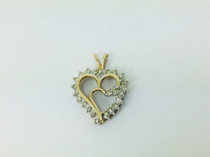 10k Yellow Gold Round Cut 24pt Diamond Heart Pendent