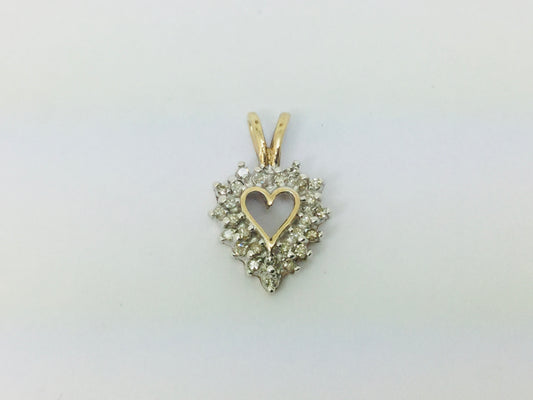 10k Yellow Gold Round Cut 26pt Diamond Heart Pendent