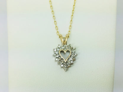 10k Yellow Gold Round Cut 26pt Diamond Heart Pendent