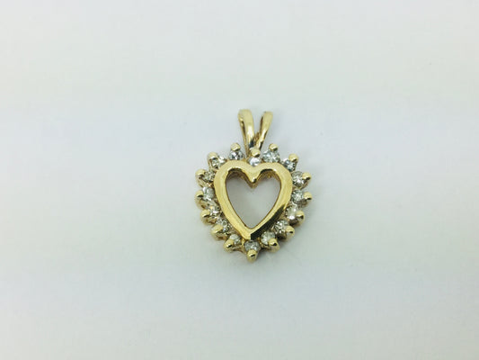 14k Yellow Gold Round Cut 24pt Diamond Heart Pendent