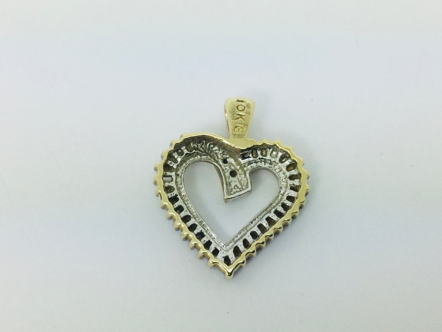 10k Yellow Gold Baguette and Round Cut 30pt Diamond Heart Pendent