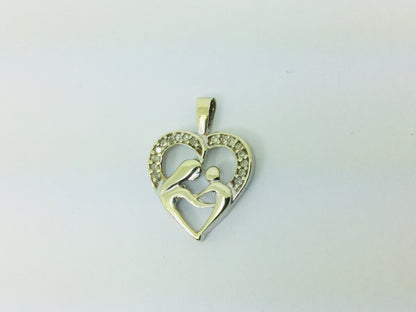 10k Yellow Gold Round Cut 17pt Diamond Mother and Child Heart Pendent