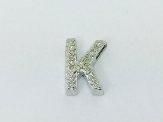 10k White Gold Round Cut 10pt Diamond Initial 'K' Pendent