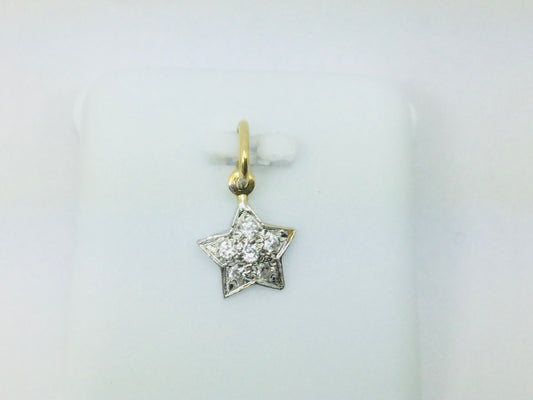 18k White and Yellow Gold Round Cut 9pt Diamond Star Pendent