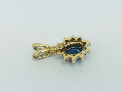 10k Yellow Gold Oval Cut 25pt Sapphire & 10pt Diamond Halo Pendent