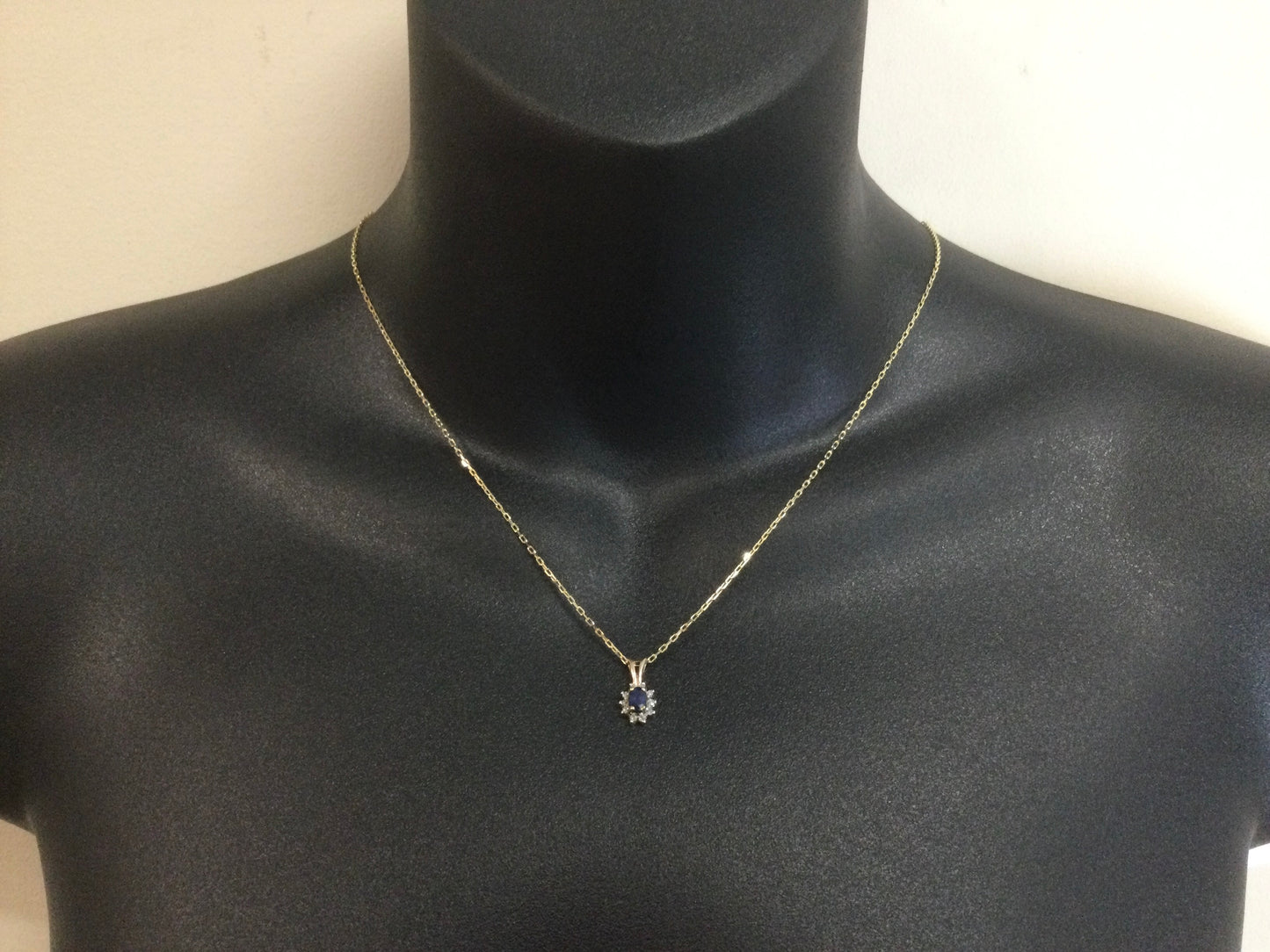 10k Yellow Gold Oval Cut 25pt Sapphire & 10pt Diamond Halo Pendent