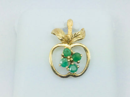 14k Yellow Gold Round Cut 28pt Emerald Apple Pendent