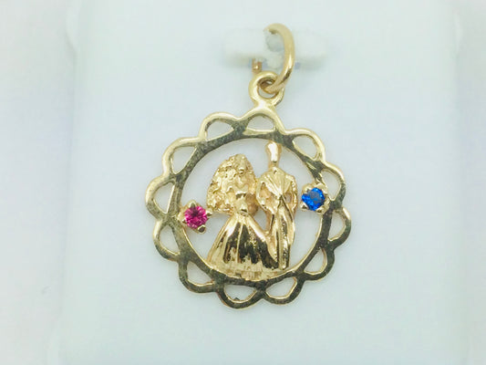 10k Yellow Gold Round Cut Ruby & Sapphire Wedding Pendent