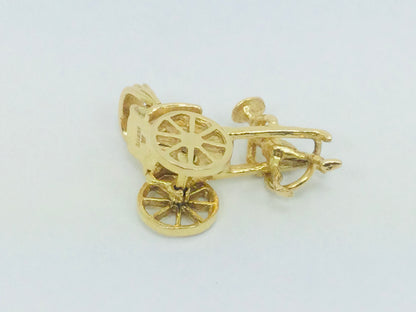 14k Yellow Gold Rickshaw & Driver (with Moving Wheels) Pendent