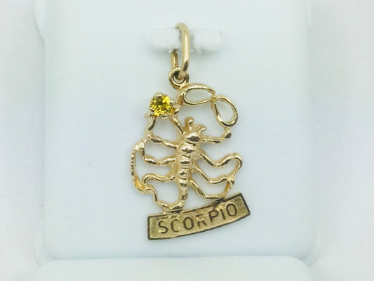 10k Yellow Gold Round Cut Citrine Scorpio Horoscope (Oct-Nov) Pendent