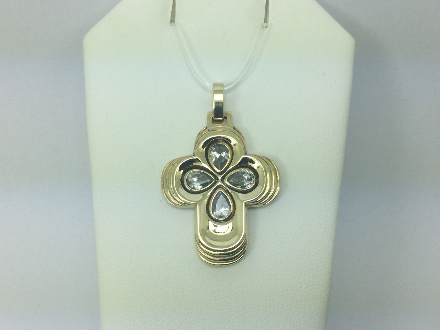 14k Yellow Gold Pear Cut Cubic Zirconia (CZ) Cross Pendent