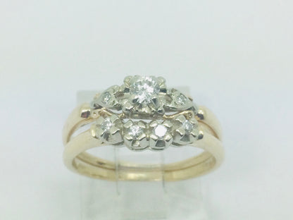 14k Yellow Gold Round Cut 17pt Diamond Engagement and Wedding Ring Set