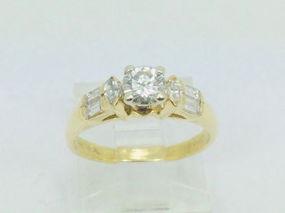 18k Yellow Gold 84pt Round Cut Diamond Engagement Ring