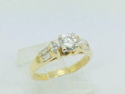 18k Yellow Gold 84pt Round Cut Diamond Engagement Ring