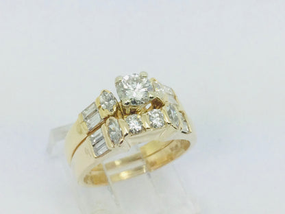 18k Yellow Gold 84pt Round Cut Diamond Engagement Ring