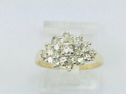 14k Yellow Gold 50pt Round Cut Diamond Cluster Ring