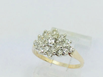 14k Yellow Gold 50pt Round Cut Diamond Cluster Ring