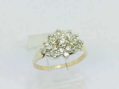 14k Yellow Gold 50pt Round Cut Diamond Cluster Ring