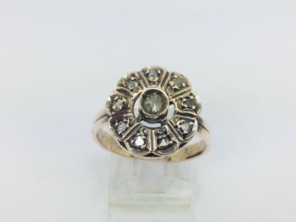 10k Yellow Gold Round Cut 29pt Diamond Vintage Flower Ring