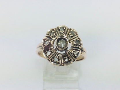 10k Yellow Gold Round Cut 29pt Diamond Vintage Flower Ring